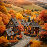 Fall Village Glowing Cottage Windows Backdrop BRP9-151