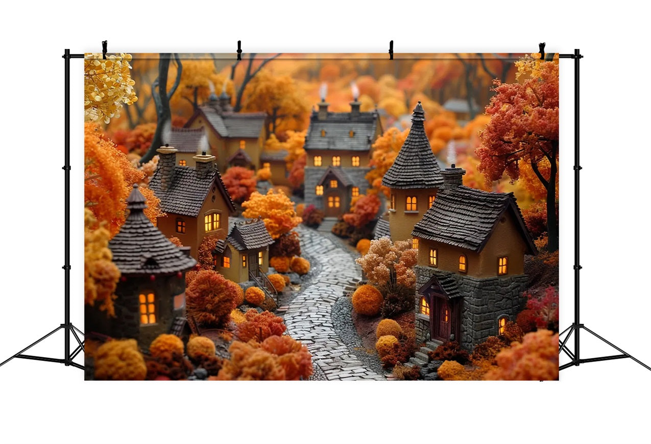 Golden Leaves Cottages Autumn Village Backdrop BRP9-152