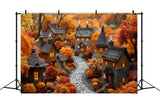 Golden Leaves Cottages Autumn Village Backdrop BRP9-152