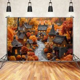 Golden Leaves Cottages Autumn Village Backdrop BRP9-152