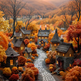 Golden Leaves Cottages Autumn Village Backdrop BRP9-152