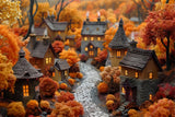 Golden Leaves Cottages Autumn Village Backdrop BRP9-152