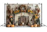 Fall Harvest Fireplace Pumpkins Sunflowers Backdrop BRP9-156