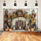 Fall Harvest Fireplace Pumpkins Sunflowers Backdrop BRP9-156