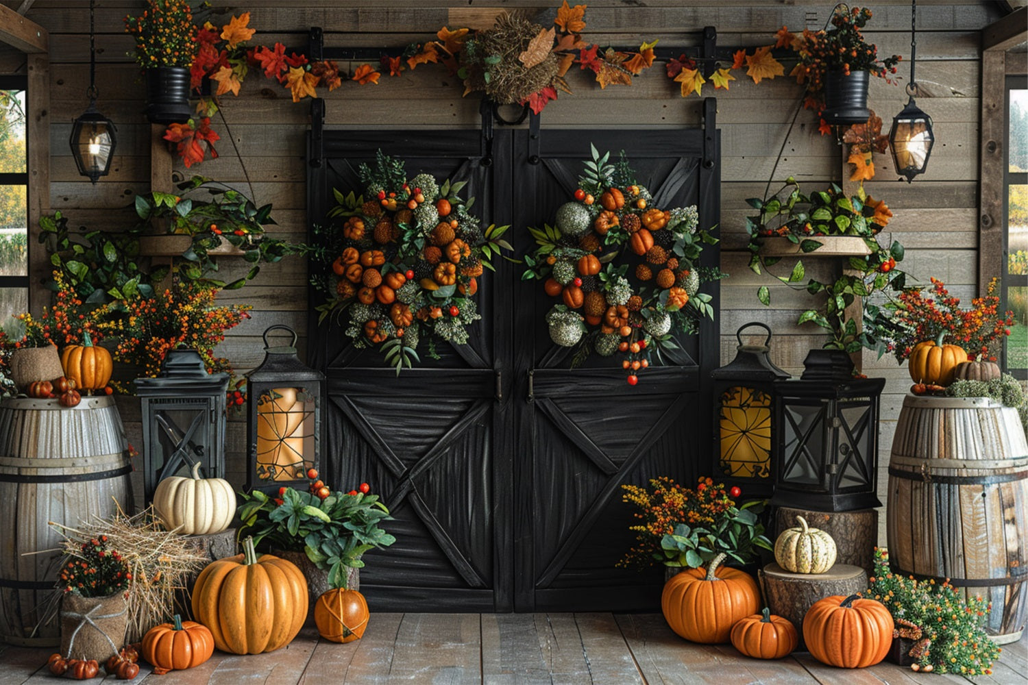 Warm Fall Wreath Pumpkin Filled Cozy Backdrop BRP9-164