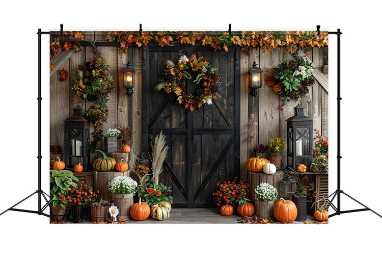 Barn Door Wreaths Fall Harvest Pumpkins Backdrop BRP9-165