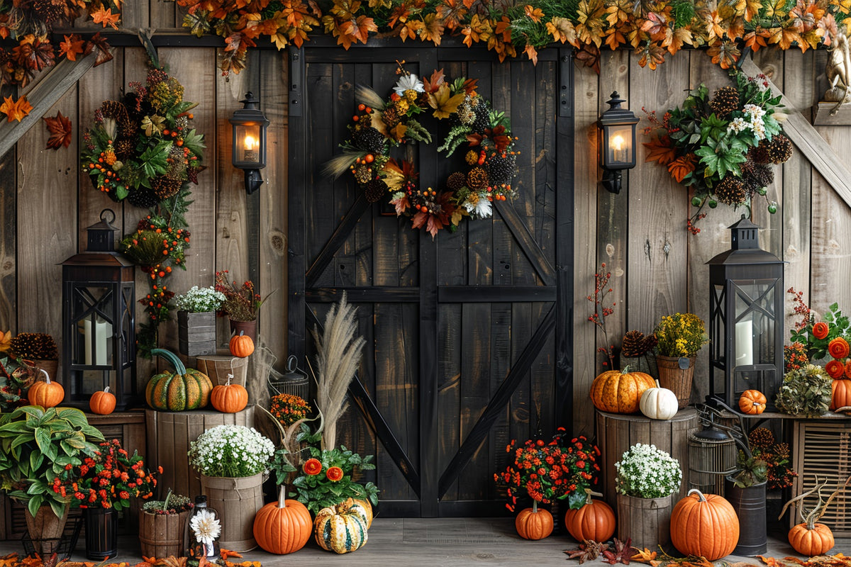 Barn Door Wreaths Fall Harvest Pumpkins Backdrop BRP9-165