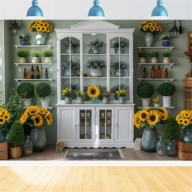 Autumn Greenhouse Sunflowers Cozy Decor Backdrop BRP9-166