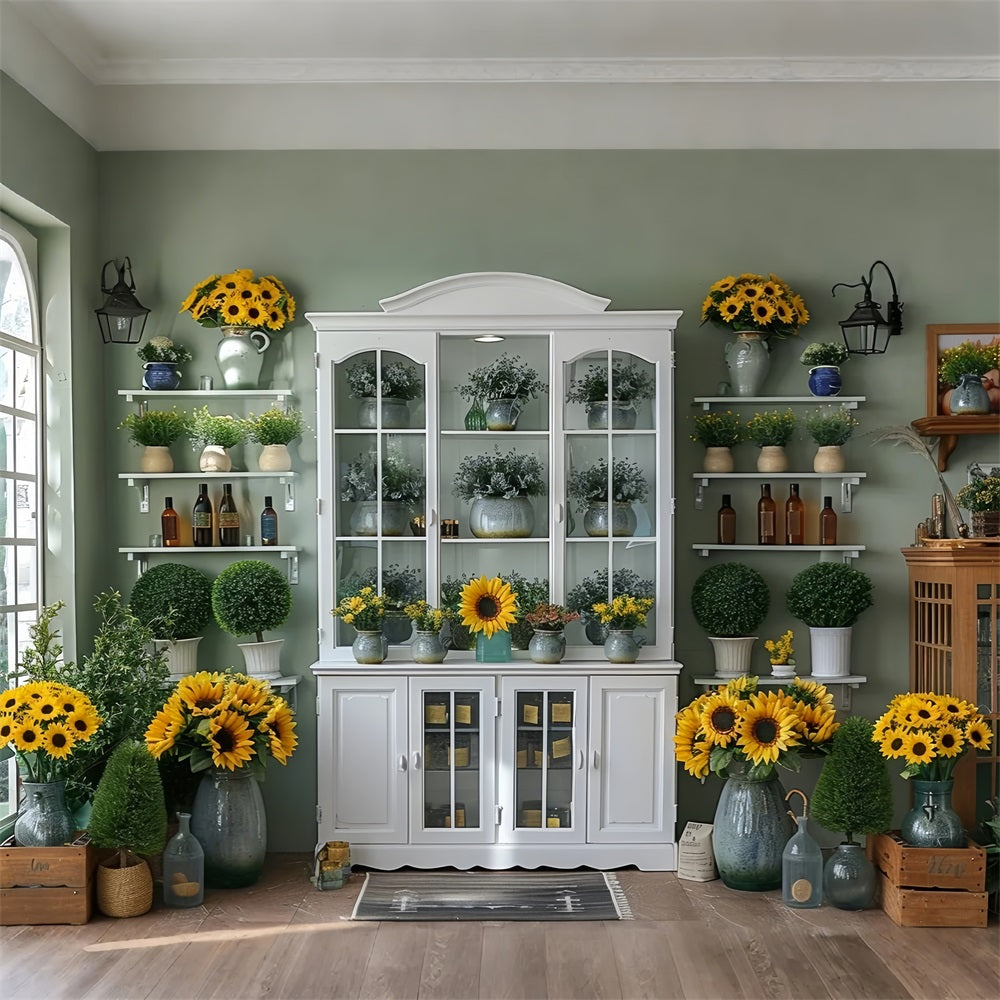 Autumn Greenhouse Sunflowers Cozy Decor Backdrop BRP9-166