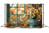 Fall Window Scene Pumpkin Flowers Backdrop BRP9-168