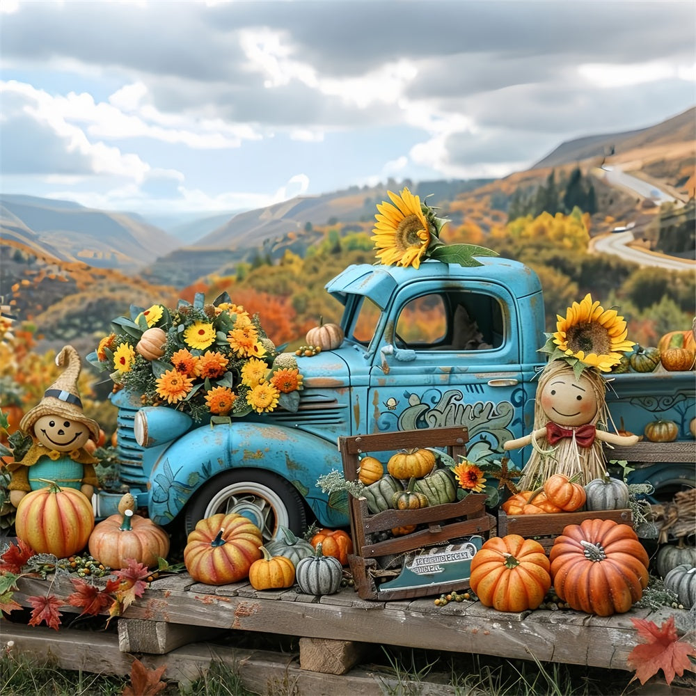 Autumn Harvest Scene Truck Pumpkins Backdrop BRP9-170