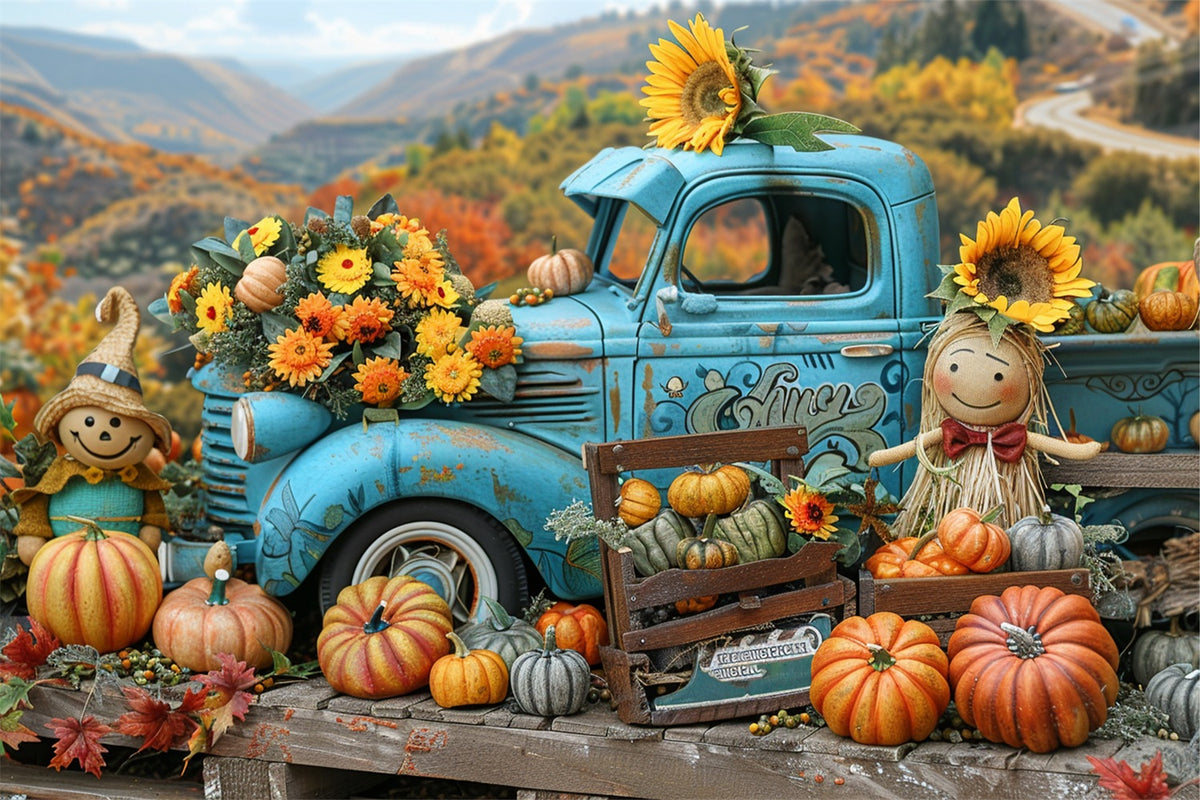 Autumn Harvest Scene Truck Pumpkins Backdrop BRP9-170