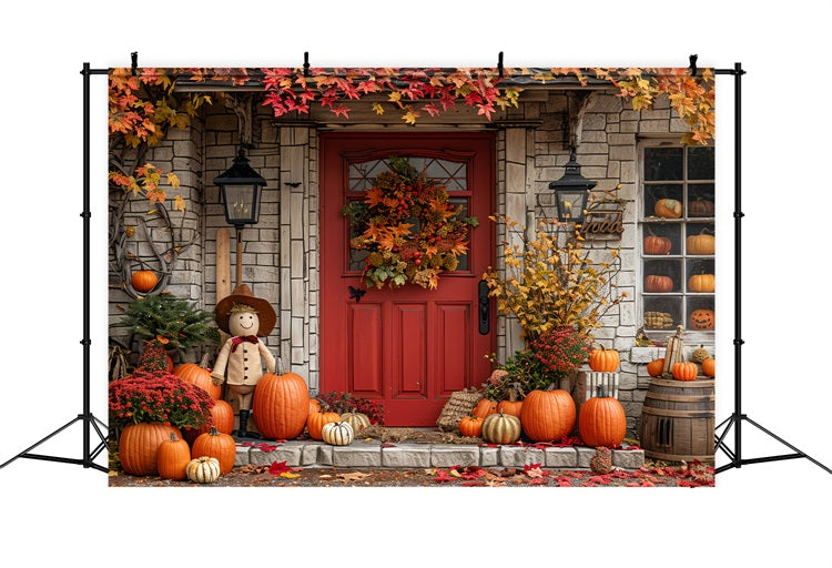 Fall Harvest Porch Scarecrow Pumpkins Backdrop BRP9-171