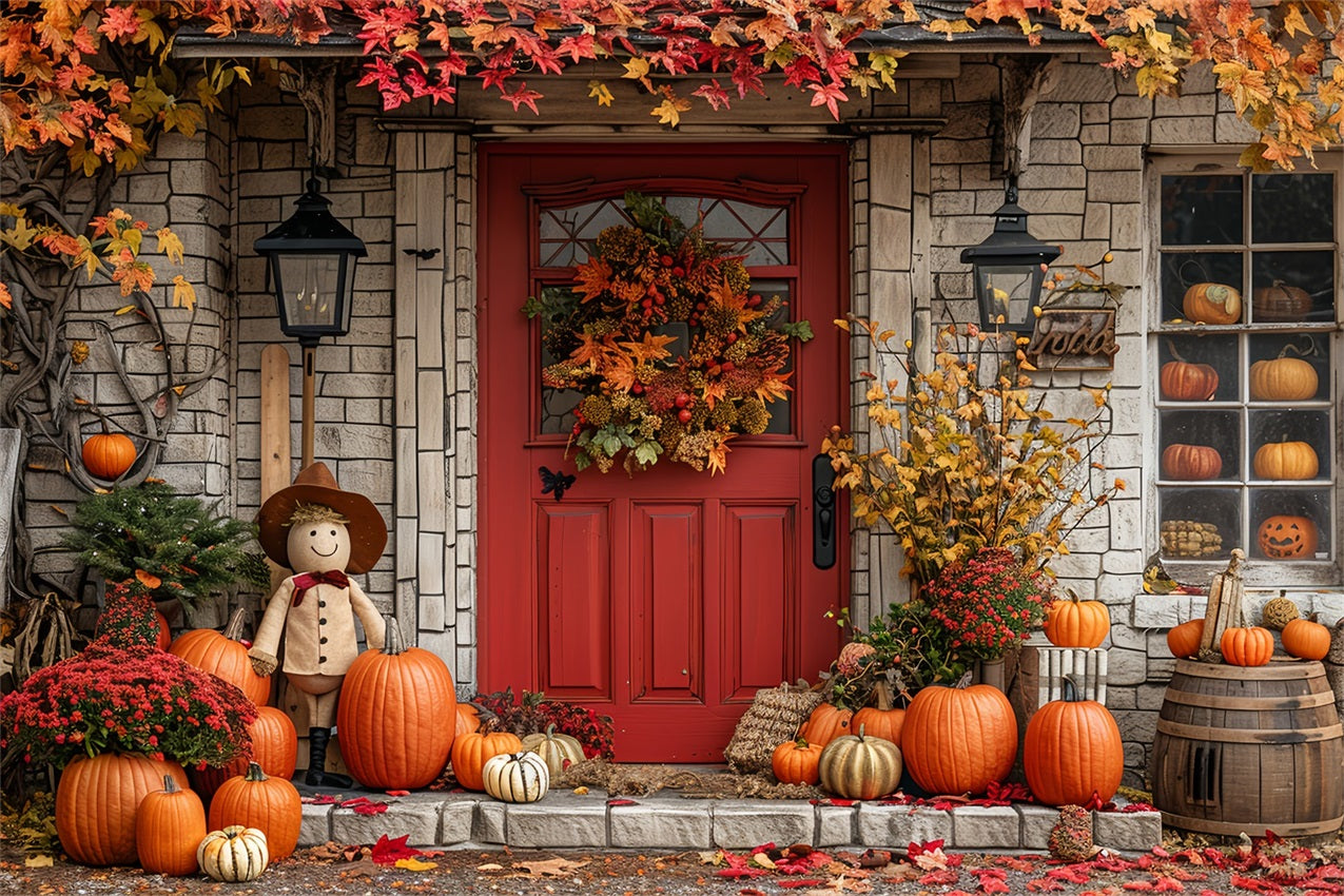 Fall Harvest Porch Scarecrow Pumpkins Backdrop BRP9-171