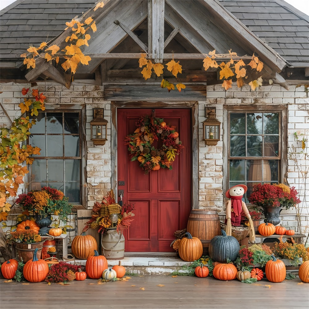 Autumn Porch Red Door Pumpkins Decor Backdrop BRP9-172