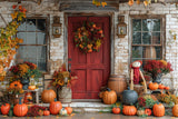 Autumn Porch Red Door Pumpkins Decor Backdrop BRP9-172