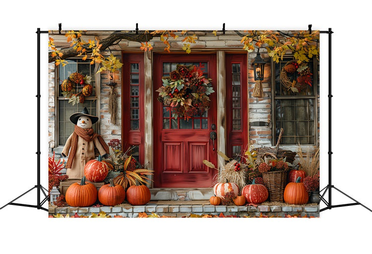 Fall Porch Decor Pumpkins Wreath Backdrop BRP9-173