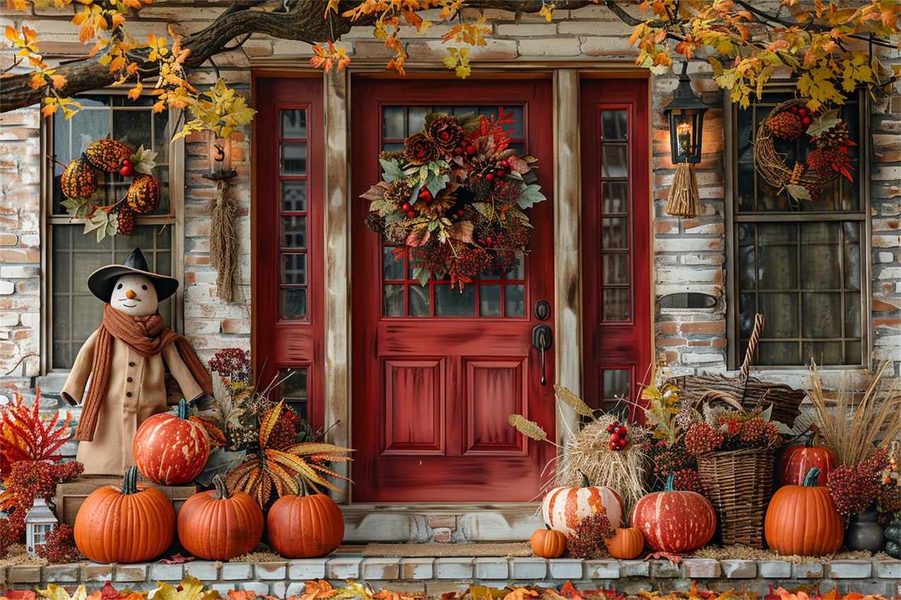 Fall Porch Decor Pumpkins Wreath Backdrop BRP9-173