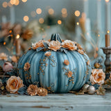 Charming Floral Decorated Blue Pumpkin Fall Backdrop BRP9-178