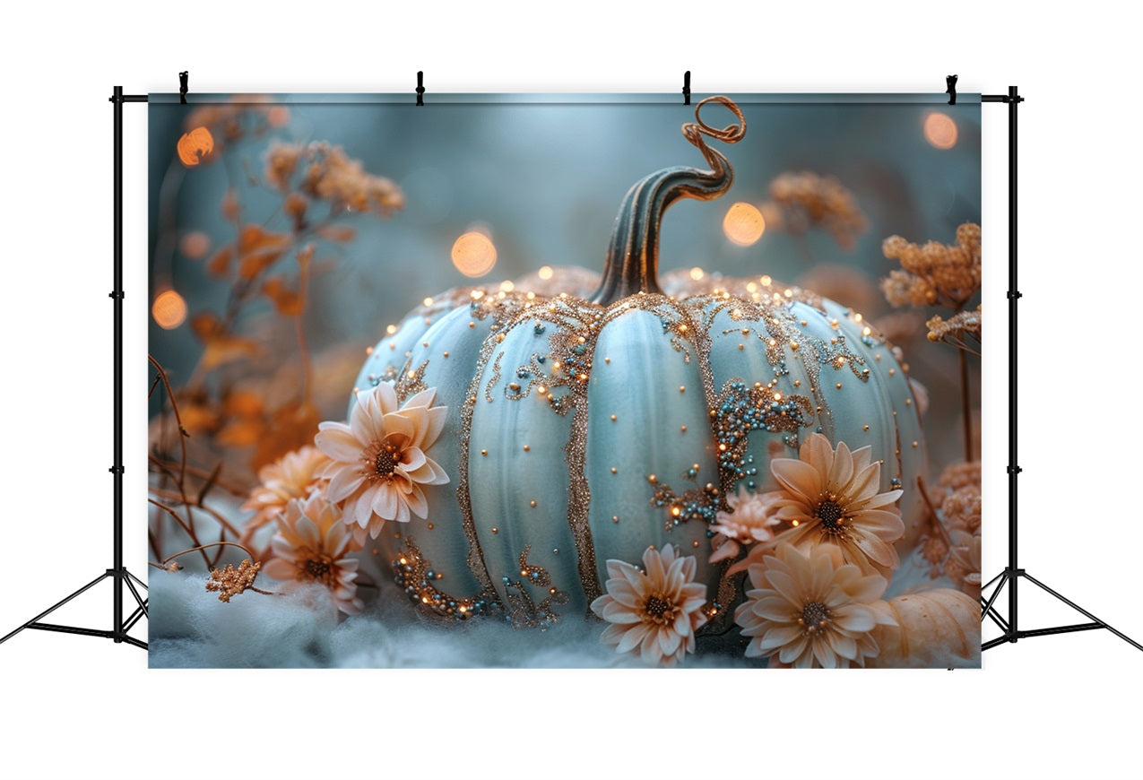 Elegant Sparkling Pumpkin Floral Accents Fall Backdrop BRP9-179