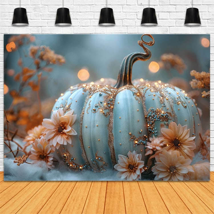 Elegant Sparkling Pumpkin Floral Accents Fall Backdrop BRP9-179