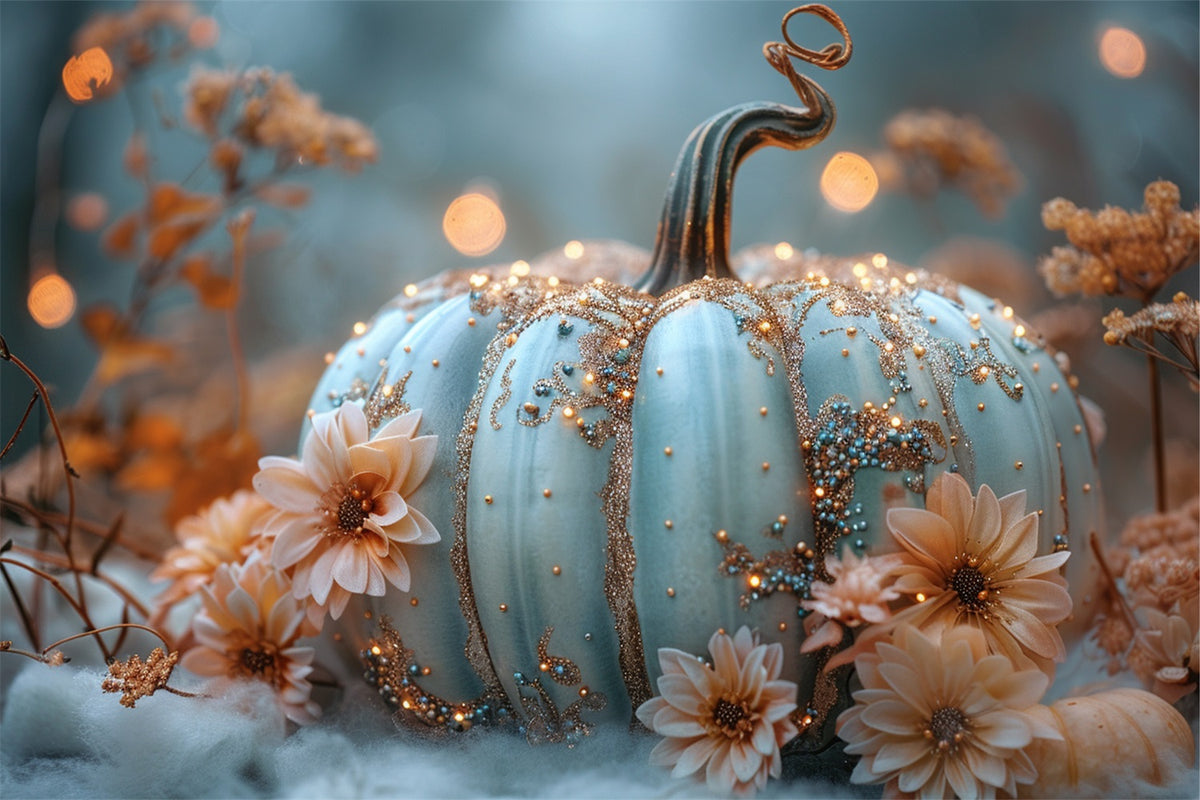 Elegant Sparkling Pumpkin Floral Accents Fall Backdrop BRP9-179