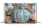 Delicate Blue Pumpkin Glitter Floral Accents Backdrop BRP9-180