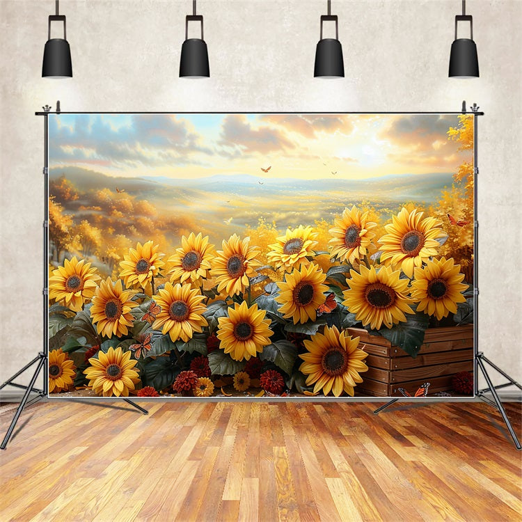 Golden Sunflower Field Autumn Sunset Glow Backdrop BRP9-181