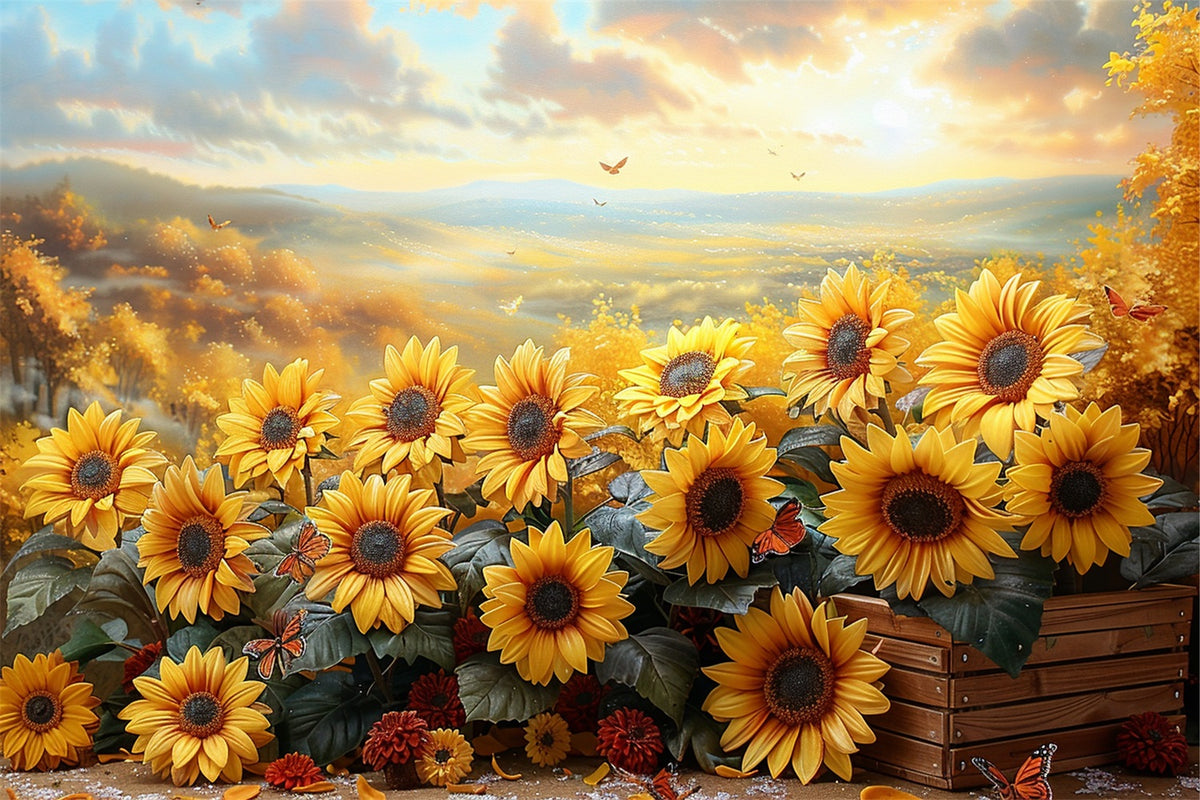 Golden Sunflower Field Autumn Sunset Glow Backdrop BRP9-181