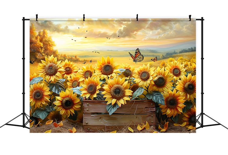 Sunflower Garden Autumn Light Butterflies Backdrop BRP9-182