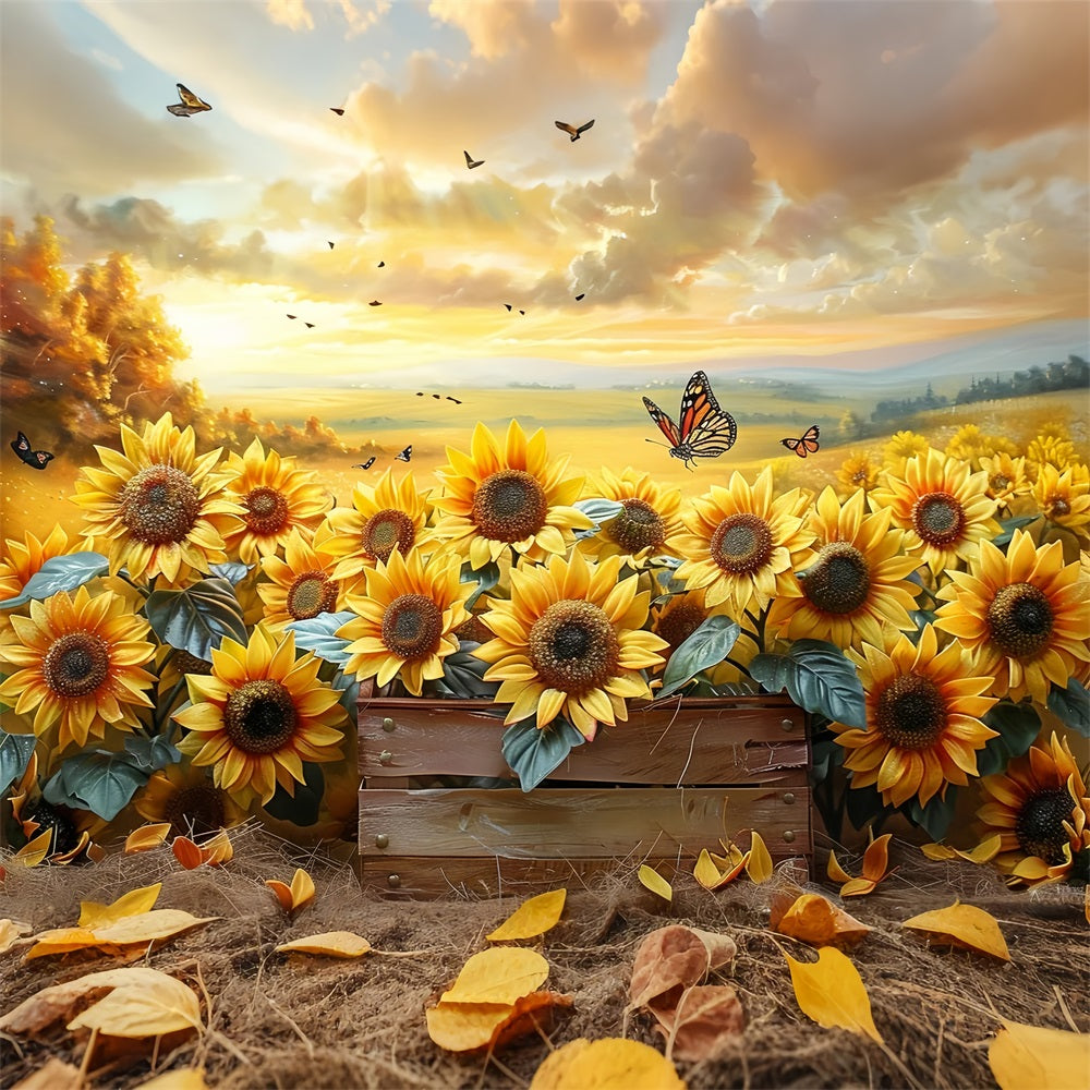 Sunflower Garden Autumn Light Butterflies Backdrop BRP9-182