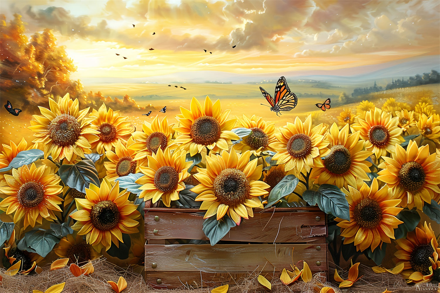 Sunflower Garden Autumn Light Butterflies Backdrop BRP9-182