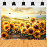 Fall Sunflowers Butterflies Sunset Sky Backdrop BRP9-183