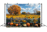 Fall Sunflower Field Large Tree Pumpkins Backdrop BRP9-186