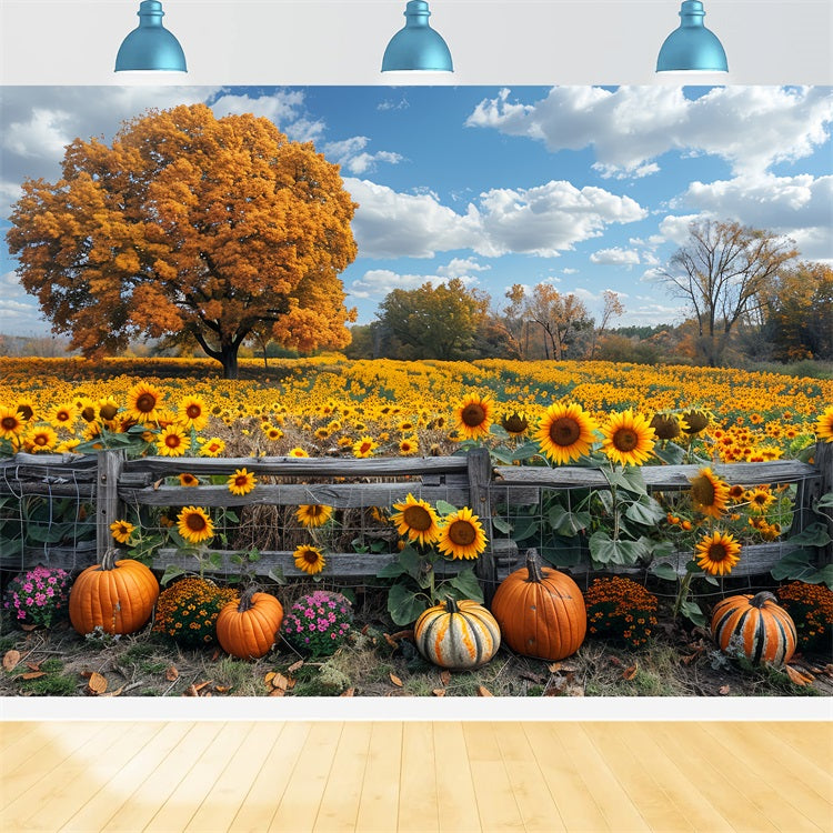 Fall Sunflower Field Large Tree Pumpkins Backdrop BRP9-186