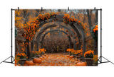 Fall Floral Archway Pumpkins Falling Leaves Backdrop BRP9-188