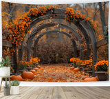 Fall Floral Archway Pumpkins Falling Leaves Backdrop BRP9-188