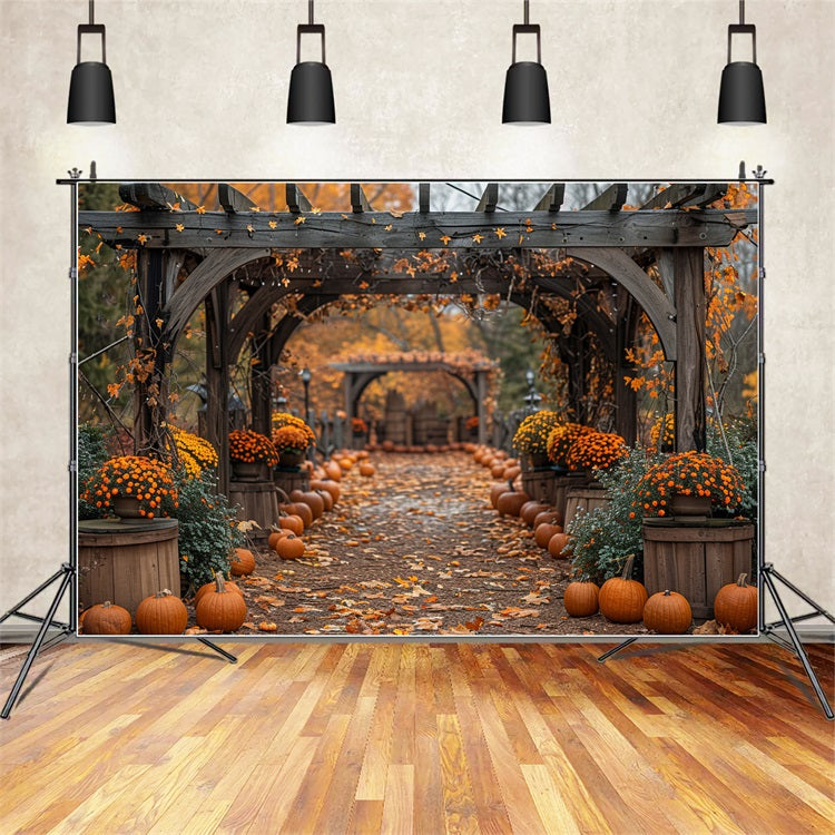 Fall Pathway Pumpkins Flower Arches Backdrop BRP9-190