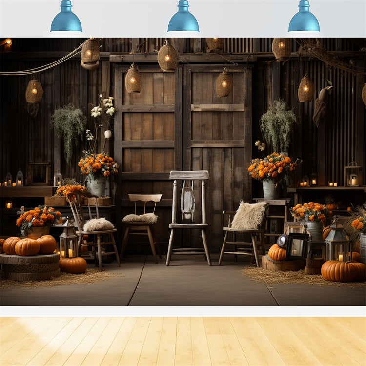 Cozy Fall Indoor Pumpkins Warm Lighting Backdrop BRP9-191