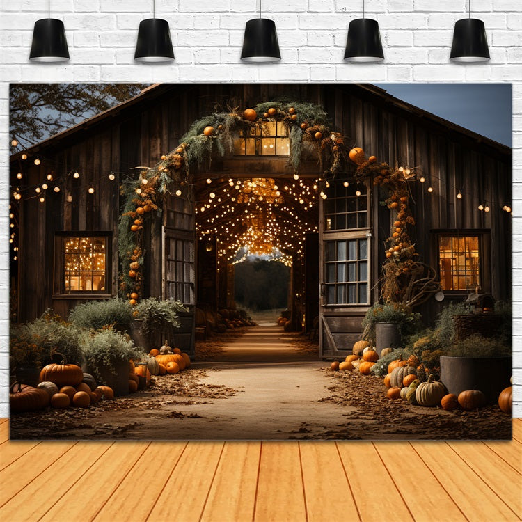 Glowing Barn Entrance Fall Pumpkins Backdrop BRP9-192