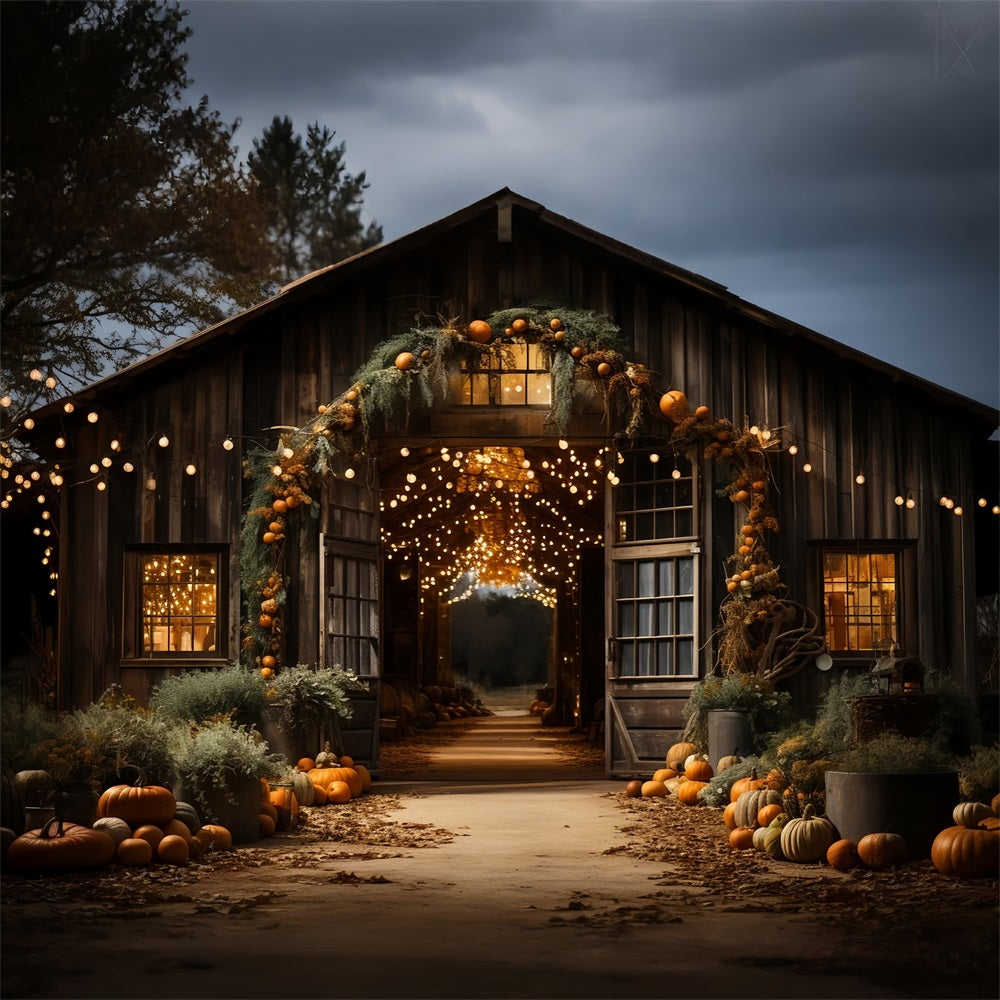 Glowing Barn Entrance Fall Pumpkins Backdrop BRP9-192