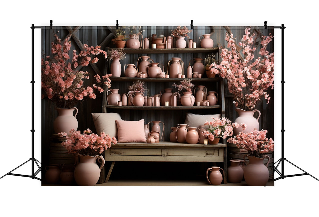 Cherry Blossom Vintage Pink Pottery Fall Backdrop BRP9-193