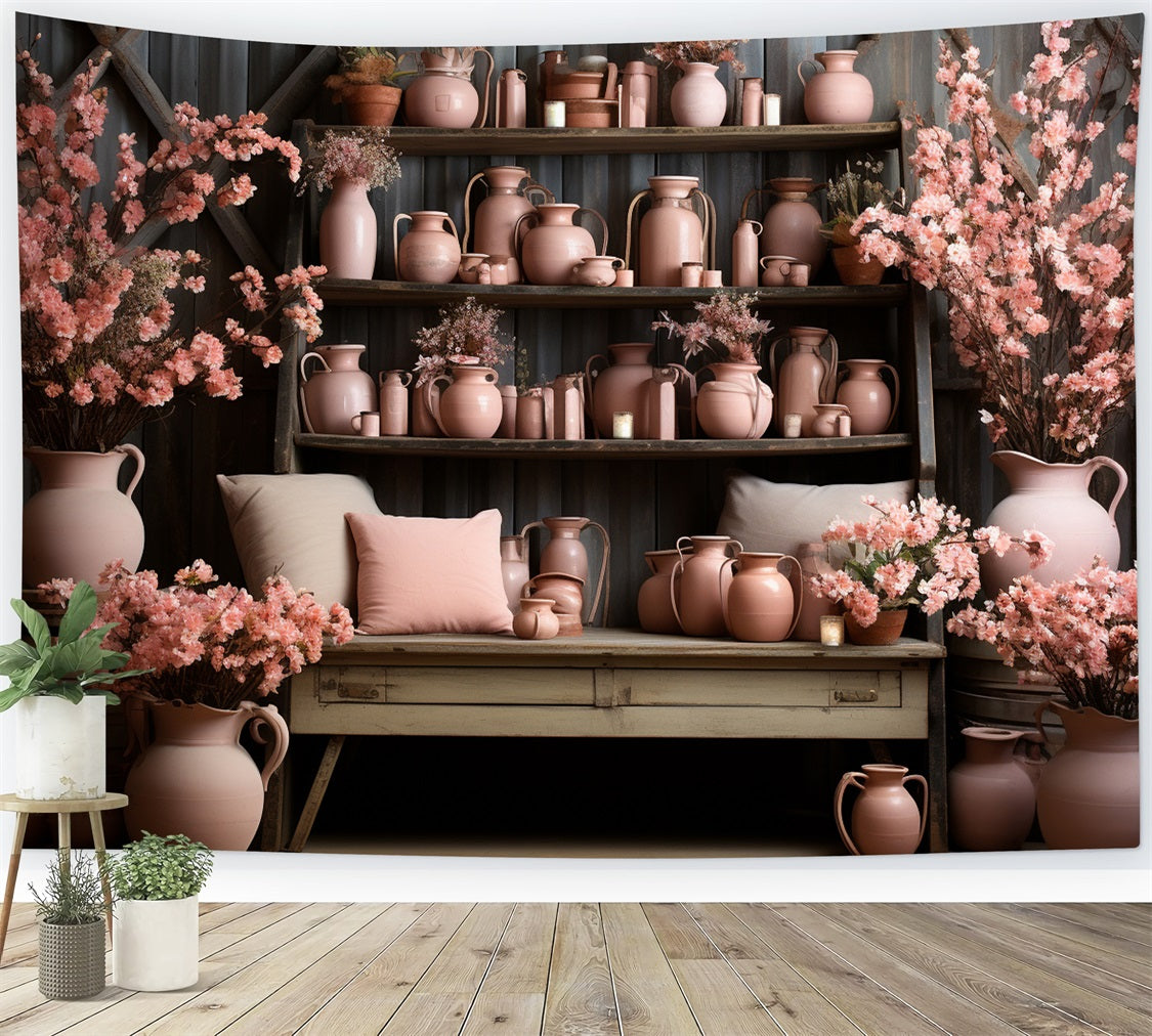 Cherry Blossom Vintage Pink Pottery Fall Backdrop BRP9-193