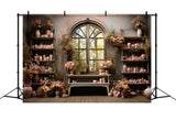 Fall Pink Pottery Floral Window Display Backdrop BRP9-194