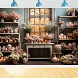 Pink Pottery Floral Window Autumn Backdrop BRP9-195