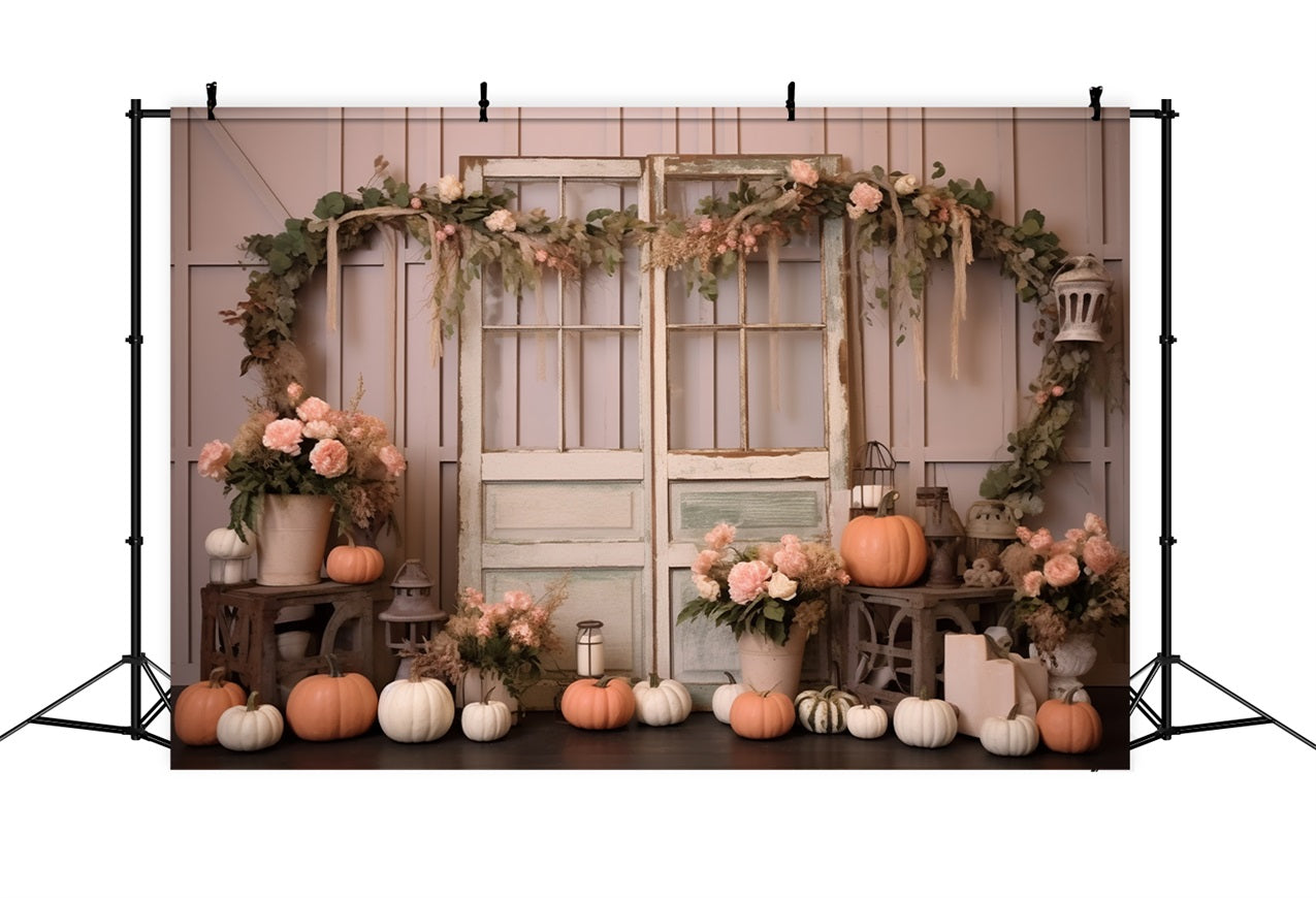 Elegant Pastel Pumpkin Floral Window Scene Backdrop BRP9-198