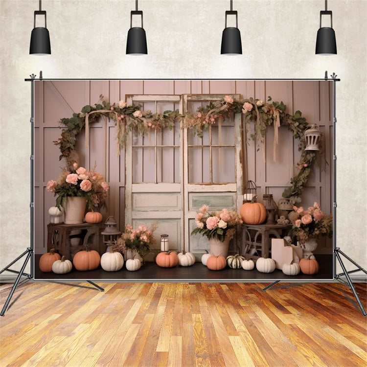 Elegant Pastel Pumpkin Floral Window Scene Backdrop BRP9-198