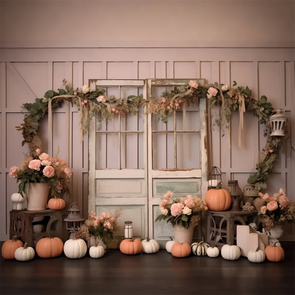 Elegant Pastel Pumpkin Floral Window Scene Backdrop BRP9-198