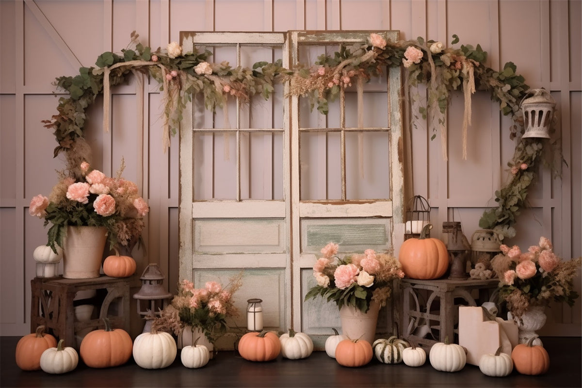 Elegant Pastel Pumpkin Floral Window Scene Backdrop BRP9-198