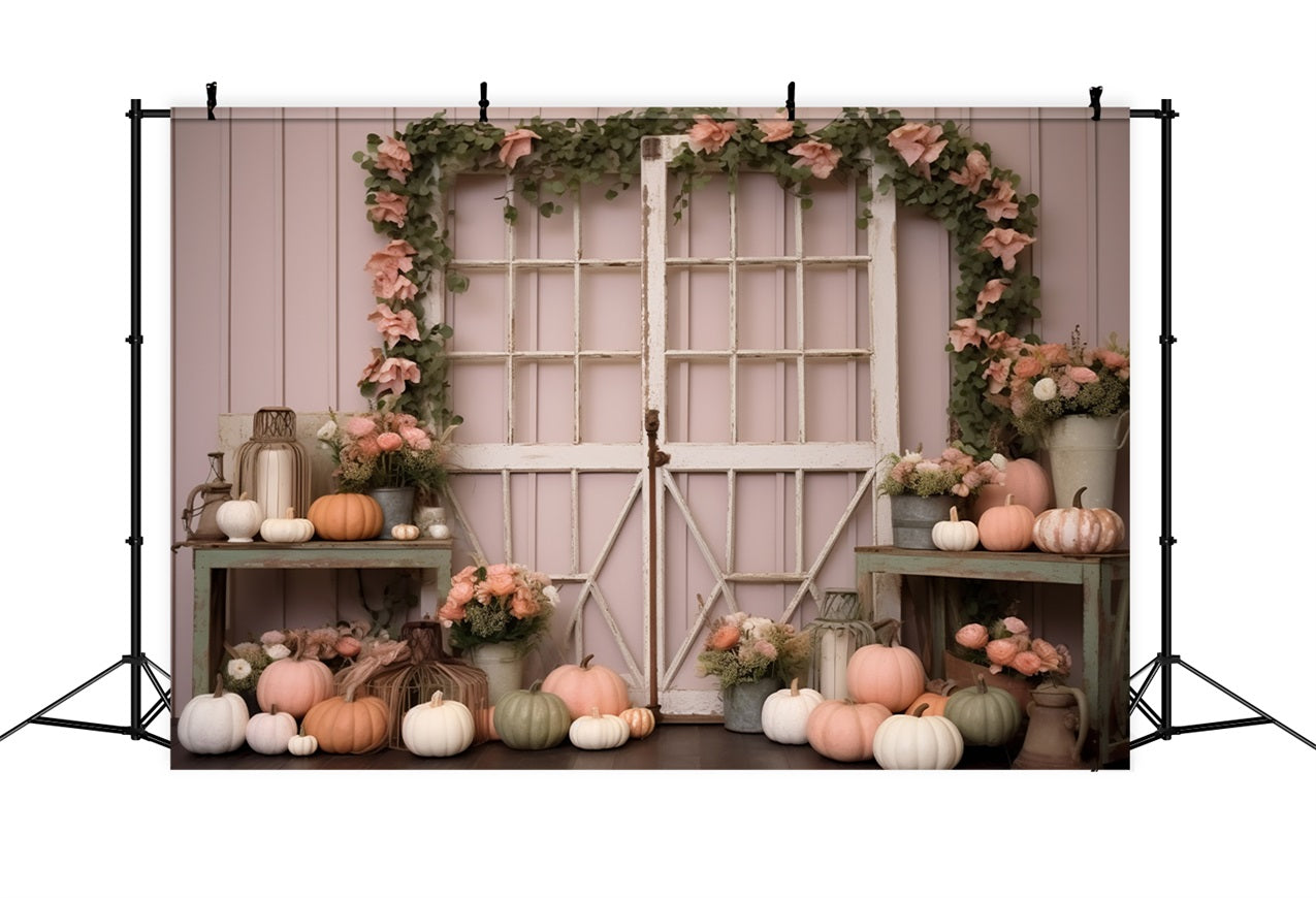 Pastel Pumpkin Display Flowers Rustic Decor Backdrop BRP9-199